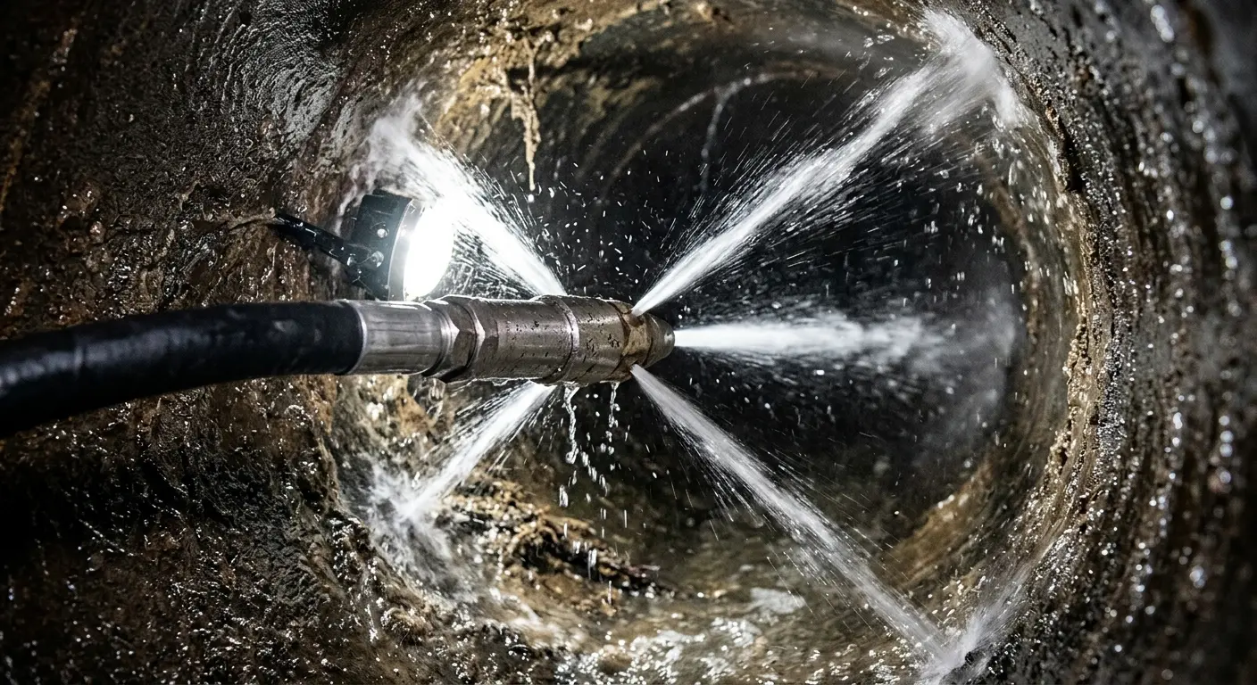 High-pressure hydro jetting nozzle cleaning sewer pipe for Trenchless Sewer Repair in Senatobia